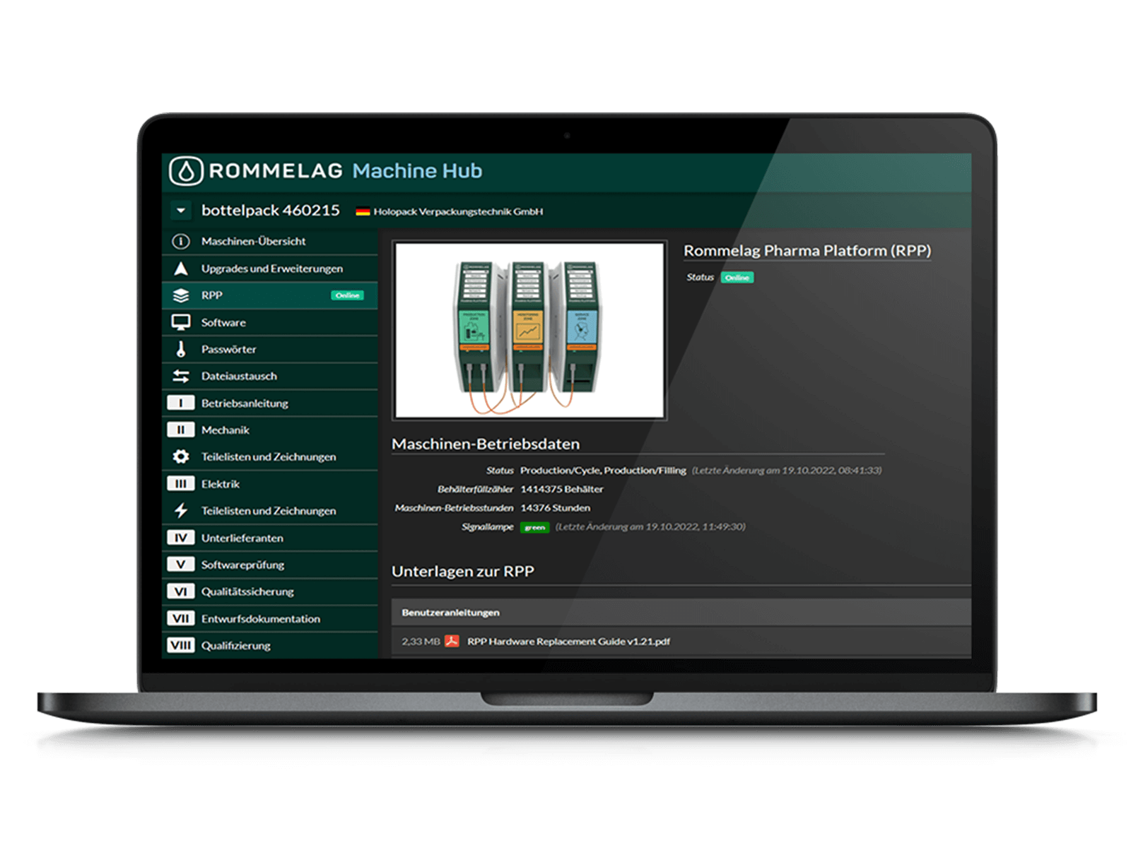 Laptop with Machine Hub software open